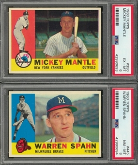 1960 Topps Hall of Famers PSA-Graded Pair (2 Different) Including Mantle and Spahn